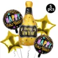 Ensemble de ballons en aluminium Nouvel An 5 pcs bouteille champagne étoile fête déco - Ensemble de Combinaison Nouvel An 7 / Set de 5 pièces