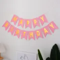 Bannière joyeux anniversaire papier rose dorée, guirlande fête banderole mignonne. - Banderole Happy Birthday rose