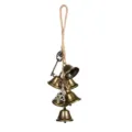 Retro bronze witch bell hanging wind chime with jute rope, vintage key and pentagram charms. - Hemp Rope String of Bells
