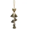 Vintage witch bells hanging ornament with brass bells and bat pentagram charms for home decor. - Hemp Rope Bat Bell