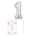 Ballon en aluminium argenté chiffre 1 de 16 pouces avec carte d'emballage et paille pour fête. - Chiffre 1 / 16" / Argent