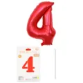 Ballon en aluminium chiffre 4 rouge avec carte d'emballage et paille pour fête - Chiffre 4 / 16" / Rouge