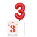 Ballon aluminium chiffre 3 rouge pour decoration de fete d'anniversaire avec emballage. - Chiffre 3 / 16" / Rouge