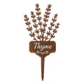 Close-up of vintage rustic iron thyme plant label stake for garden decoration details. - Thyme Garden Stake / Rust