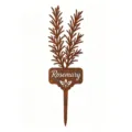 Metal rosemary garden stake detail showing rusted finish and engraved plant label text. - Rosemary Garden Stake / Rust