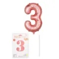 Ballon aluminium chiffre 3 or rose avec carte d'emballage et paille pour fête d'anniversaire - Chiffre 3 / 16" / Or rose
