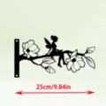 Metal fairy tree stake detail showing the black silhouette art design and size dimensions. - Sitting Flower Fairy on a Branch