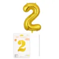 Ballon mylar chiffre 2 or de 16 pouces avec carte d emballage et paille pour decoration. - Chiffre 2 / 16" / Or