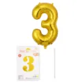 Ballon en aluminium chiffre 3 doré 16 pouces décoration de fête avec carte d'emballage - Chiffre 3 / 16" / Or