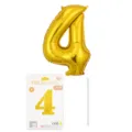 ballon en aluminium chiffre 4 dore 16 pouces avec carte d emballage et paille pour fete d anniversaire - Chiffre 4 / 16" / Or