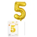 Ballon en aluminium chiffre 5 doré de 16 pouces avec carte d'emballage et paille pour fête - Chiffre 5 / 16" / Or