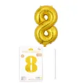Ballon aluminium chiffre 8 doré avec carte d'emballage et paille pour fête d'anniversaire - Chiffre 8 / 16" / Or