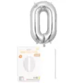 Ballon aluminium chiffre argent 16 pouces avec carte d'emballage et paille pour fête. - Chiffre 0 / 16" / Argent