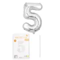 Ballon en aluminum argenté chiffre 5 de 16 pouces avec carte d'emballage pour fête d'anniversaire - Chiffre 5 / 16" / Argent