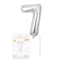 Ballon chiffre 7 en aluminium argente 16 pouces avec carte d'emballage et paille de fete - Chiffre 7 / 16" / Argent