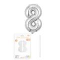 Ballon aluminium chiffre 8 argenté avec carte d'emballage et paille pour fête d'anniversaire - Chiffre 8 / 16" / Argent