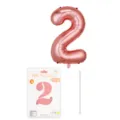 Ballon chiffre or rose 16 pouces avec emballage et paille, parfait pour fête d'anniversaire. - Chiffre 2 / 16" / Or rose