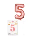 Ballon Aluminium Chiffre 5 Or Rose 16 Pouces Décoration Fête Anniversaire avec Emballage Carte Paille - Chiffre 5 / 16" / Or rose