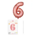 Ballon aluminium chiffre 6 or rose avec carte d'emballage et paille pour déco de fête. - Chiffre 6 / 16" / Or rose