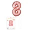 Ballon en aluminium chiffre 8 or rose avec carte d'emballage et paille pour fête d'anniversaire. - Chiffre 8 / 16" / Or rose