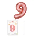 Ballon aluminium chiffre 9 or rose avec carte d'emballage et paille pour fête d'anniversaire. - Chiffre 9 / 16" / Or rose