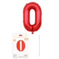Ballon aluminium chiffre 0 rouge 16 pouces avec carte d'emballage et paille pour fête d'anniversaire. - Chiffre 0 / 16" / Rouge