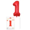 Ballon en aluminium chiffre 1 rouge avec carte d'emballage et paille pour fête d'anniversaire - Chiffre 1 / 16" / Rouge