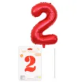Ballon en aluminium rouge chiffre 2 de 16 pouces avec carte de paquet et paille incluse - Chiffre 2 / 16" / Rouge