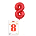 Ballon aluminium chiffre 8 rouge 16 pouces avec carte d'emballage et paille pour fête - Chiffre 8 / 16" / Rouge