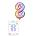 Kit ballon aluminium chiffre 8 arc-en-ciel avec carte d'emballage et paille de fête. - Chiffre 8 / 16" / Dégradé