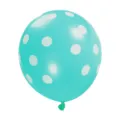Ballon en latex turquoise avec pois blancs gros plan, détail de déco de fête 12 pouces. - Ballons en latex à pois bleu marine 12 pouces