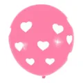 Vue détaillée du ballon en latex rose de 12 pouces avec motifs de cœurs blancs. - Style Imprimé Cœur Blanc / Pack de 100 / Rose