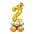 Ballon aluminium chiffre 2 doré avec couronne et base pour décoration fête anniversaire - Colonne de ballons chiffre doré 32" 2