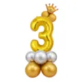 Colonne de ballon aluminium chiffre 3 doré avec couronne pour fête d'anniversaire bébé. - Colonne de ballons chiffre doré 32" 3
