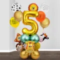 Kit de ballons de fete d'anniversaire d'animaux de la jungle avec chiffre 5 et deco. - Ensemble de Colonne d'Animaux (5) / 26 PCS