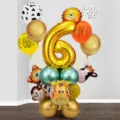 Ensemble de ballons de fête d'anniversaire animaux de la jungle avec ballon chiffre 6 doré. - Ensemble de Colonne d'Animaux (6) / 26 PCS