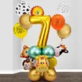 Kit de ballons d'anniversaire animaux de la jungle avec ballon chiffre 7 et ballons latex. - Ensemble de Colonne d'Animaux (7) / 26 PCS