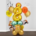 Set de ballons d'anniversaire animaux de la jungle avec ballon chiffre 8 pour deco - Ensemble de Colonne d'Animaux (8) / 26 PCS