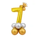 Ballon aluminium chiffre 7 doré avec couronne et ballons de base pour fête d'anniversaire - Colonne de ballon chiffre 7 doré 32 pouces