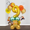 Kit de Ballons Anniversaire Animaux de la Jungle avec Ballon Chiffre 9 Doré Décoration - Ensemble de Colonne d'Animaux (9) / 26 PCS
