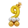 Ballon aluminium numéro 9 en colonne avec couronne et base latex pour une fête d'anniversaire. - Colonne de ballon chiffre 9 doré 32 pouces