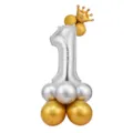 Anniversaire numéro 1 ballon aluminium colonne ensemble avec couronne dorée fête déco - Colonne chiffre 1 argentée 32 pouces