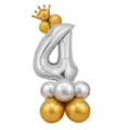 Ballon aluminium chiffre 4 argenté avec couronne dorée et base de colonne pour anniversaire - Colonne chiffre 4 argentée 32 pouces