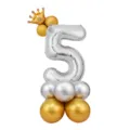 Ballon aluminium chiffre 5 d'anniversaire avec couronne et ballons de base pour décoration. - Colonne de ballons chiffre 5 argenté 32 pouces