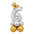 Colonne de ballon en aluminium numéro 6 avec couronne, idéale pour fête d'anniversaire et bébé. - Colonne de ballons chiffre 6 argenté 32 pouces