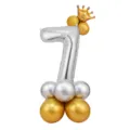 Ballon aluminium chiffre 7 avec couronne et socle pour décoration de fête d'anniversaire bébé. - Colonne de ballons chiffre 7 argenté 32 pouces