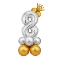 Ballon chiffre 8 argenté avec couronne et colonne de ballons pour fête d'anniversaire d'enfants - Colonne de ballons chiffre 8 argenté 32 pouces