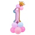 Ballon aluminium chiffre 1 dégradé avec couronne et ballons latex pour déco fête d'anniversaire. - Colonne de ballon chiffre 1 dégradé 32 pouces