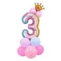 Ballon aluminium chiffre 3 dégradé avec couronne et ballons en latex pour fête d'anniversaire. - Colonne de ballon chiffre 3 dégradé 32 pouces