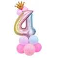 Ballon aluminium chiffre 4 dégradé avec couronne et ballons latex pour décoration de fête. - Colonne de ballon chiffre 4 dégradé 32 pouces